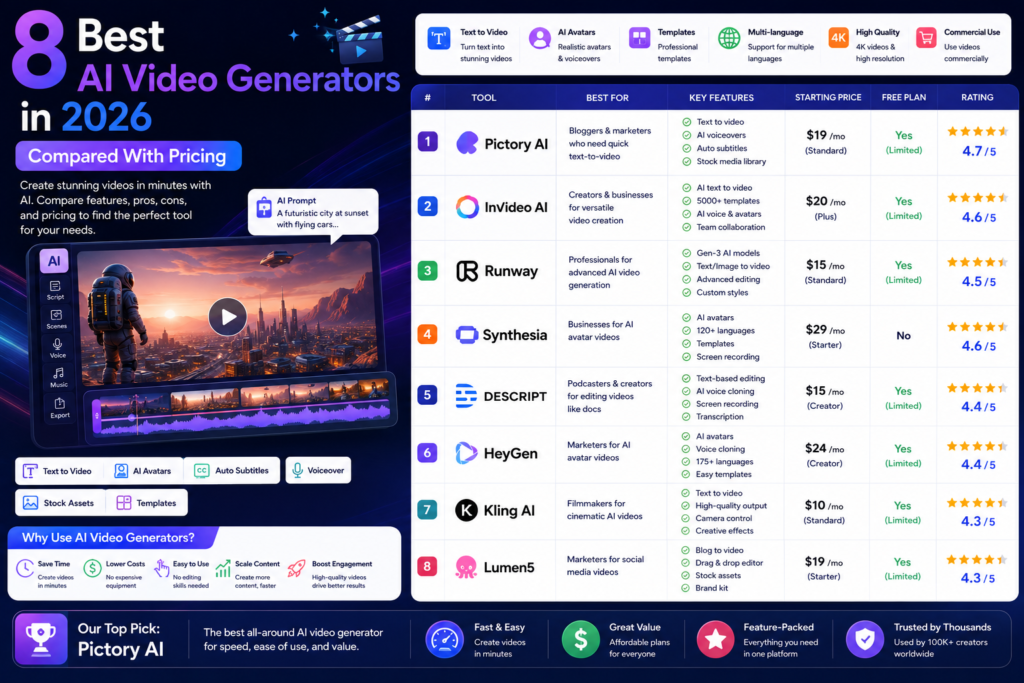8 Best AI Video Generators in 2026 (Compared With Pricing)