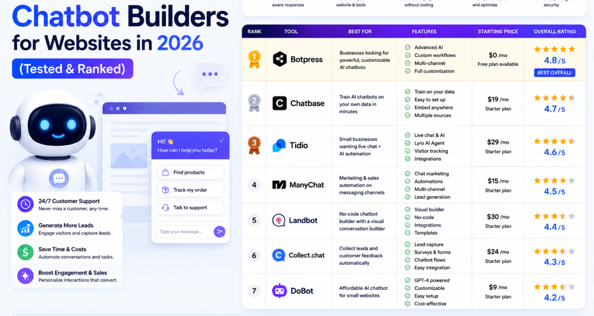 Best AI Chatbot Builders for Websites in 2026 (Tested & Ranked)