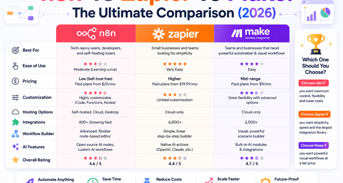 n8n vs Zapier vs Make: The Ultimate Comparison (2026)
