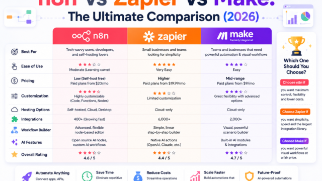 n8n vs Zapier vs Make: The Ultimate Comparison (2026)